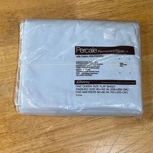 Vtg JCPenney Percale Permanent Press Queen Flat Sheet Pale Blue Retro MCM NOS